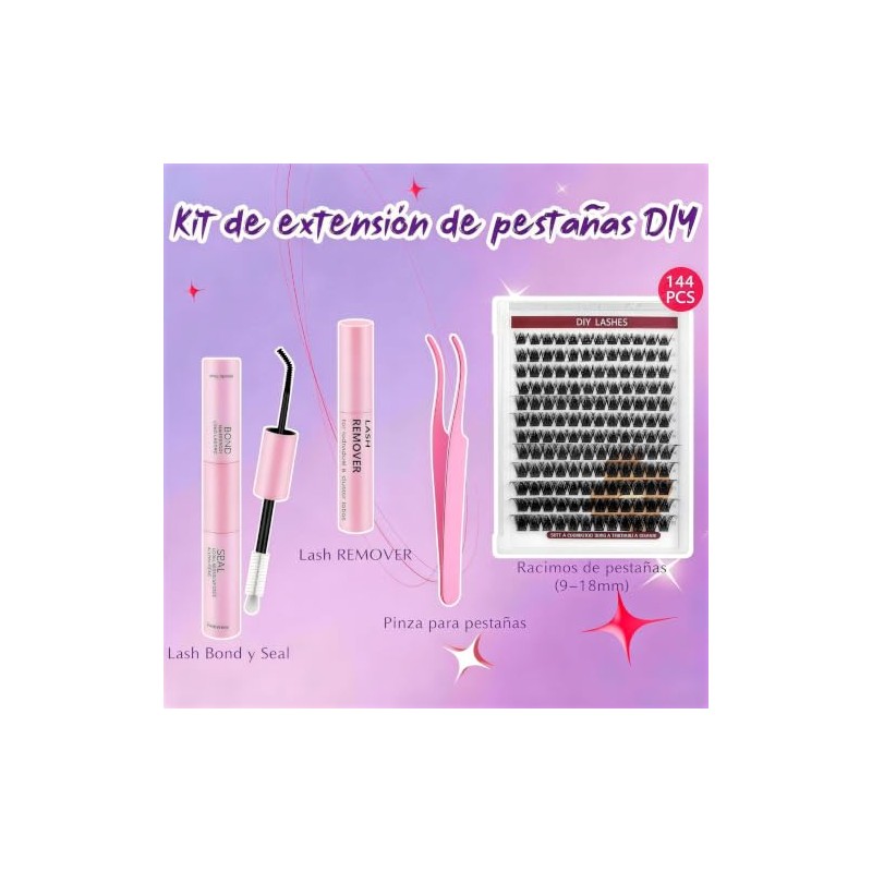 SASHA Kit de Pestañas Postizas DIY, 144 Pestañas Individuales Racimos
