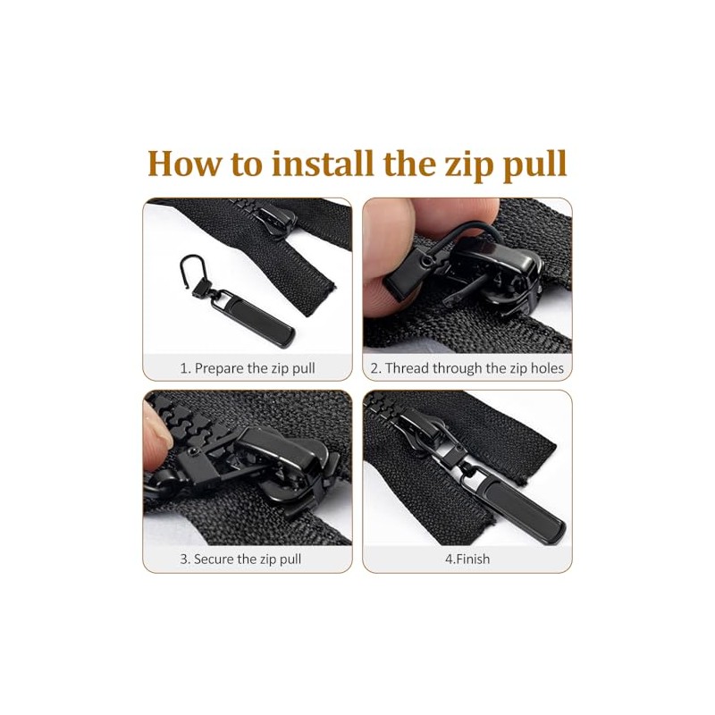Spare Zipper Pull, Metal Zipper Tabs, 12 Pcs Replacement Zippers