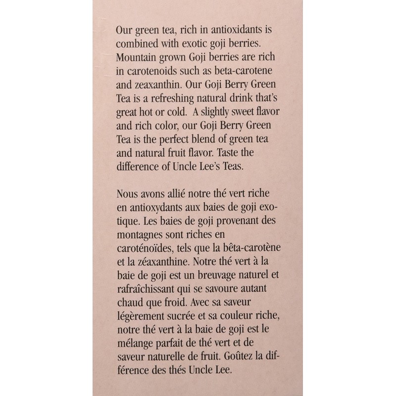 Uncle Lee's Tea Organic Green Tea with Goji Berry, 18