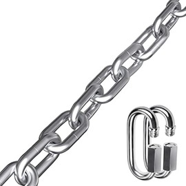 Stainless Steel Link Chain, Ekunbuy 304 SS 5/16 Chain by 6.5 Ft Heavy Duty Chain with Two Quick Links, Trailer Safety Chains, Tow Chain, Security Chain, Coil Chain for Swing