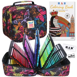 H & B 180-Color Colored Pencils Set with Coloring Book, Eraser, and Sharpener - Perfect for Drawing and Coloring - Soft Oil-Based Cores Ideal for Adults, Kids, and Beginners