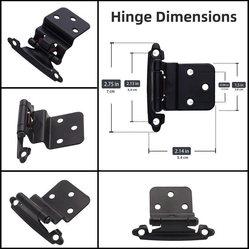 DecoBasics 3/8" Inset Cabinet Hinges Black (25 Pair -50 Pcs)