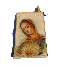 OUR LADY Jesus Gold Rosary Pouch 2 Sided Zippered Icon Cloth Case Coin Bag Gift
