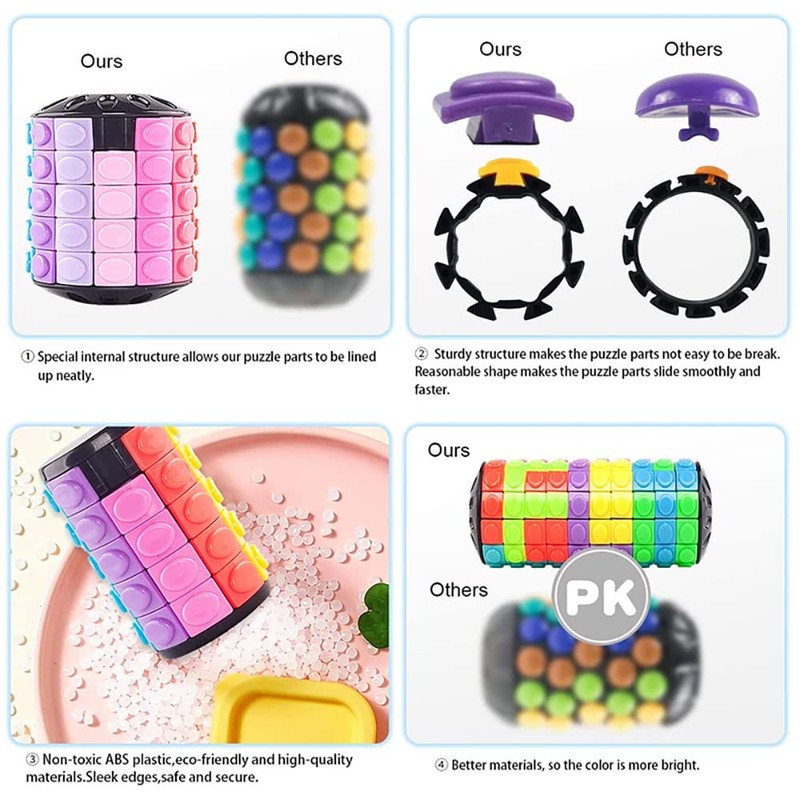 Magic 3D Puzzle Cube Rainbow Fidget Toys Cylinder Rotate Slide