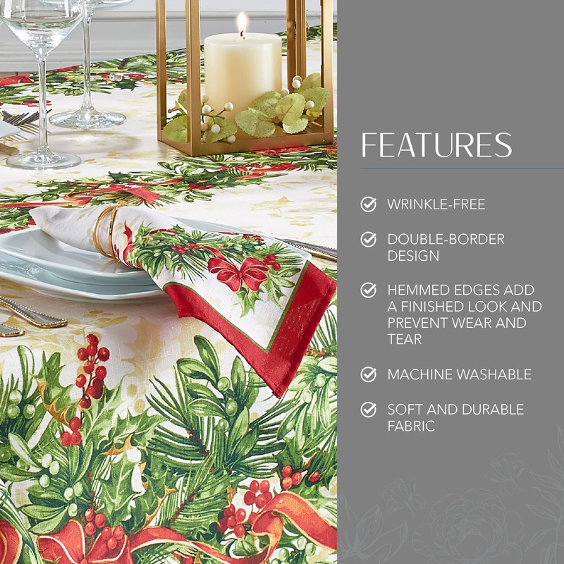 Elrene Home Fashions Holly Traditions Fabric Napkins Set of 4,