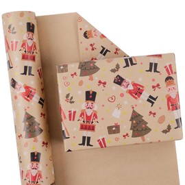 Aimyoo Nutcracker Kraft Christmas Wrapping Paper Jumbo Roll, Vintage Christmas Tree Xmas Gift Wrap Paper 17 in x 60 ft