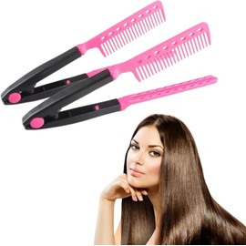 Peine de pelo anti-estática en forma de V peine del pelo peine clip de corte de pelo Peinado de corte flequillo pelo lacio herramienta de estilo(Rosa roja)