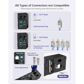 VCELINK - Herramienta de crimpado RJ45, todo en uno Ethernet para conectores Ethernet Cat6 Cat6A Cat5 Cat5e Cat7, RJ45 y RJ11/RJ12