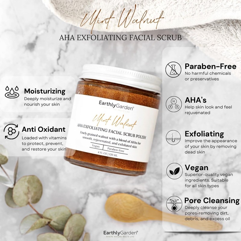Earthly Garden Mint Walnut Exfoliating Face Scrub (AHA) - Natural