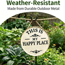 This Is My Happy Place Sign, Happy Place Metal Wall Decor, Print Aesthetic Room Decoration Welcome Round Sign for Home Garden Farm Or Coffee Wall Decor(1pcs,12 * 12in)