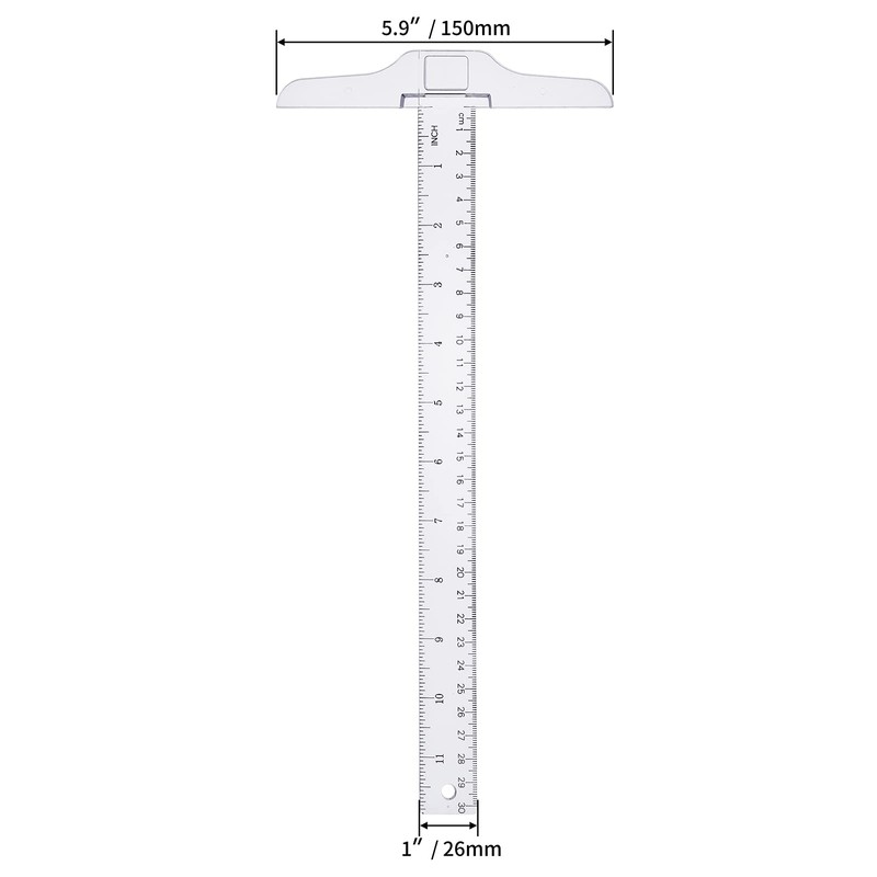 Kyuionty Junior T-Square Plastic Transparent T-Ruler 30cm/ 12 Inch for