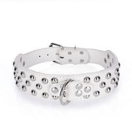 Pimaodog Collares para Perros, Collar para Perro con Tachuelas, Collar de Cuero de 2 Pulgadas para Perros Medianos y Grandes, Pit Bull Mastín, Bully Boxer (XL: 21-24 Pulgadas, Blanco-2)