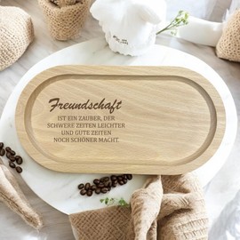 Handgefertigtes Buchen-Serviertablett mit Freundschafts-Gravur, 13 x 25 cm, Natur, Geschenkidee für die beste Freundin (Mit Gravur)