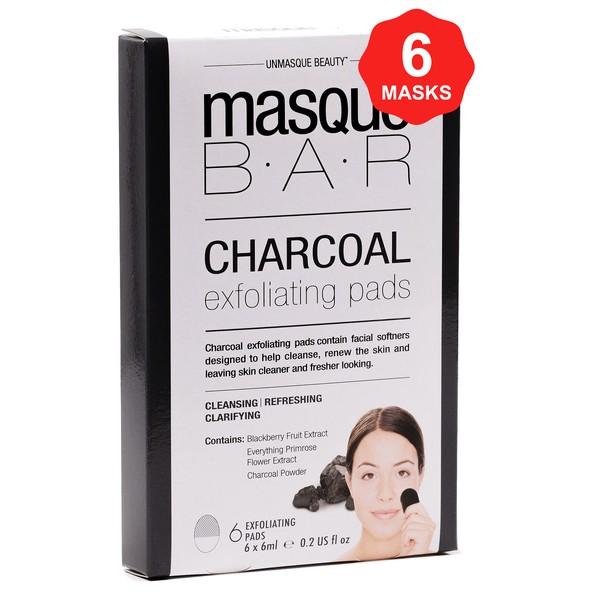 masque BAR Charcoal Exfoliating Facial Pads (6 Pack Box) — Korean Face Skin Treatment — Absorbs Impurities & Excess Oil — Detoxifies, Exfoliates to Refine Pores Appearance, Enhances Skin Elasticity
