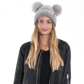 Arctic Paw Winter Hats for Women Cable Knit Fleece Lined Warm Pom Pom Beanie for Women Grey