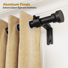 Curtain Rods for Windows 16 to 54 Inches, Heavy Duty 1 Inch Diameter Adjustable Length Long Window Curtain Rod with Aluminium Finials, Black