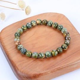 Cherry Tree Collection Natural Semi Precious Gemstone Beaded Stretch Bracelet 8mm Round Beads 7" (Rhyolite A)
