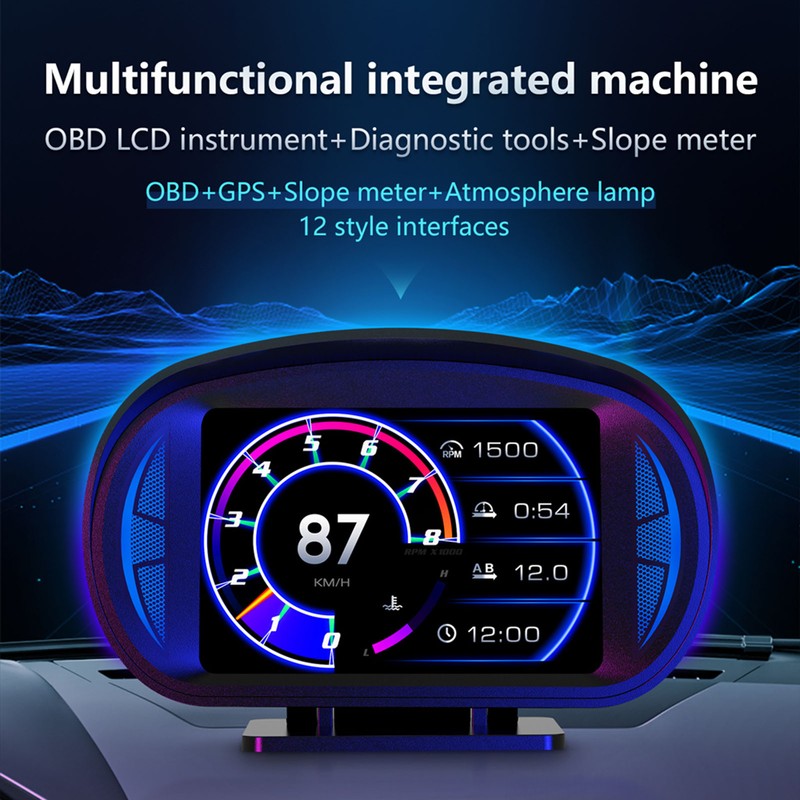 Car HUD Display OBD2 GPS Mode with Inclinometer Compass Speed