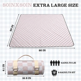 Nuanchu Checkered Picnic Blanket Extra Large Outdoor Blanket Sandproof 80"x80" Waterproof Portable Machine Washable 3 Layer Thick Gingham Picnic Mat for Beach Camping Park Grass Travel (Brown)