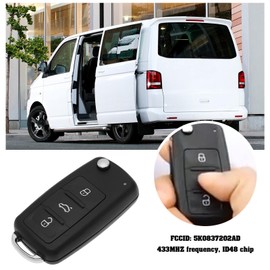 OTOTEC 3 Button Car Remote Control Key Shell Replacement 5K0837202AD Compatible with VW Caddy Transporter T5 433Mhz Remote Key Fob