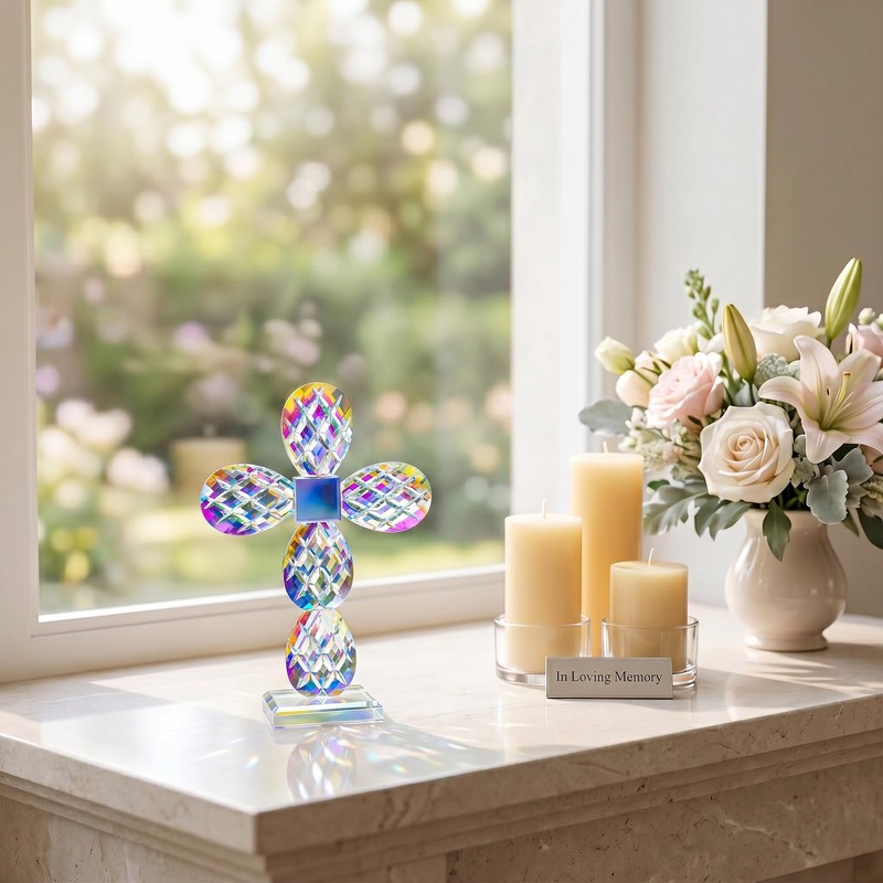 Colorful Crystal Cross Standing Decor