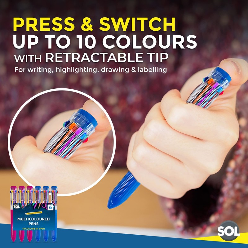 6pk SOL 10 in 1 Multi Coloured Pens All In