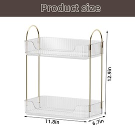 Bathroom Counter Organizer Countertop Storage, Multi-Purpose Makeup Organizer, Large Cosmetics Skincare Shelf Organizer, Perfume Organizer, Exquisite Vanity Organizer(Transparent,2-Tier)