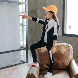 ANGELCITY A1540 Children's Clothing, Girls' Jersey, Top and Bottom Set, 2-Piece Set, Simple, Athletic Wear, Athletic Wear, For Girls, Stylish, Kids' Sweatshirt, Long Sleeve, Sportswear, gray