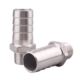 DERNORD Stainless Steel 1" Hose Barb x 1/2" NPT Male - Home Brew Pipe Fitting Pack of 2