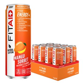 FITAID ENERGY, 200mg Natural Caffeine, Keto, Mango Sorbet, Optimum Performance Formula: BCAAs, Quercetin, Electrolytes, Omega-3s, 15 calories, Paleo, Vegan & Gluten-Free 12 Fl Oz (Pack of 12)