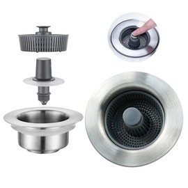 Rongxze Sink Plug with Anti-Clogging Strainer, Pop-Up Stainless Steel Drain Plug, Kitchen Sink for Sink Bore 76-81 mm, Depth > 40 mm