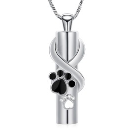QGJNSGC Urn Necklace for Ashes for Dog/Cat Pet Paw Print Cylinder Ash Pendant Memorial Keepsake Pet Cremation Jewellery (Silver)