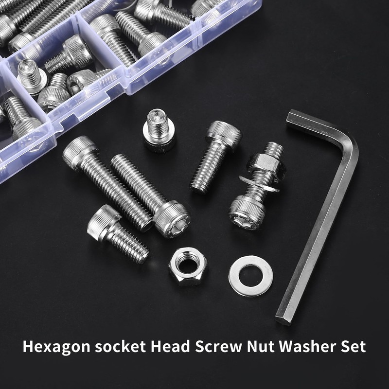 M8 Screws Set, Cylinder Screws Nuts Set, Hexagonal Screws with
