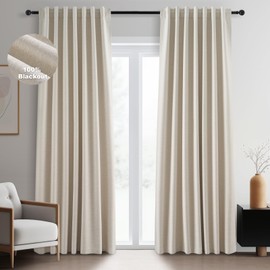 Topfinel Blackout Curtains for Bedroom 96 Inch Long, Beige Tan Boho Energy Efficient Insulated Floor to Ceiling Track Curtains Tab Top 2 Panel Set Flax Linen Cream Champagne Curtains Dining Room