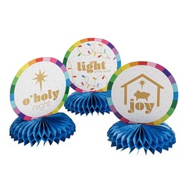 Inspirational Religious Merry & Bright Honeycomb Centerpieces - 7.5" x 9" (3 Count) - Assorted Festive Designs, Perfect for Christmas Parties, Church Events, or Holiday Table Decor