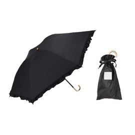 Waterfront Umbulatio S350-0901BK1-BG Women's Folding Umbrella, Parasol and Parasol, Slender Handle, UV Block, Folding, Black, 19.7 inches (50 cm), Can be hung on a Bag or Arm, Easy to Use, Hands-Free