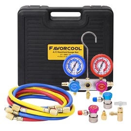 FavorCOOL HVAC Gauges AC Manifold Gauge Set for R410a R134a R22 Refrigerant for Home AC Aluminum Body 3-Way AC Gauges R410a Manifold Set with 4FT Hoses and Gauge Set Auto Recharge Kit