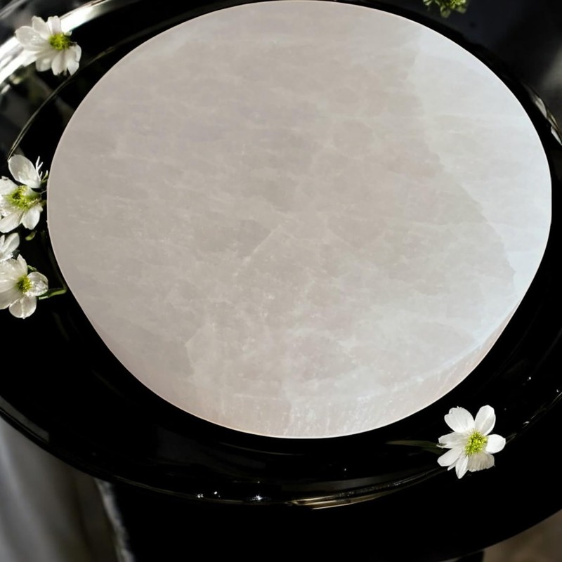 Selenite Round Disc Crystal Charging Plate for Healing Meditation Spiritual