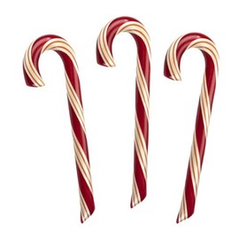 3 Natural Mint Candy Canes, NO Corn Syrup, Hammonds Handmade, 2 Oz, Red/Gold/White Stripe