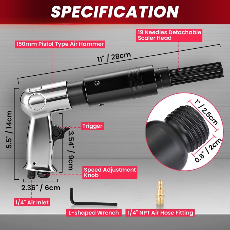 AMGSH Air Needle Scaler, 19-Pin Includes 1/4" NPT Air Hose
