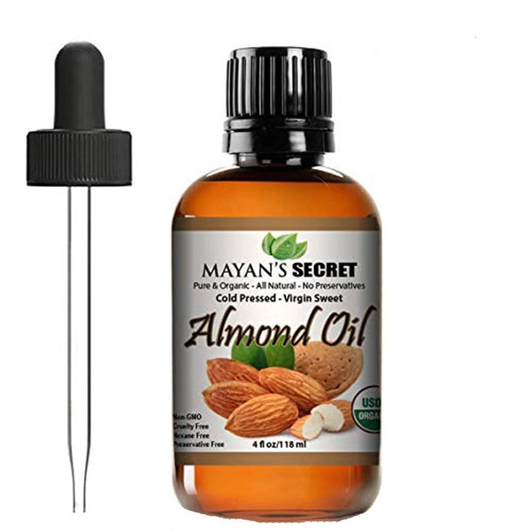 Unrefined Sweet Almond Oil |USDA Certified Organic | Cold Pressed | Hexane Free | Natural Moisturizer |Great For Hair, Skin & Nails | Carrier Oil | Great To Dilute Essential Oils Mayan's Secret