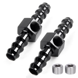 CNRAQR 3/8" Barb Inline Fuel Pressure Gauge Fitting Adapter with 1/8 NPT Plug Fitting and Sensor Gage Port Aluminum 2Pcs