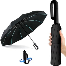 Paraguas Plegable Automático con Hebilla de Anillo, Sombrilla Grande Resistente al Viento,Paraguas de Bolsillo Reforzado, Con 20(3+2) Varillas Reflectantes y Protección UV, Para Hombres y Mujeres