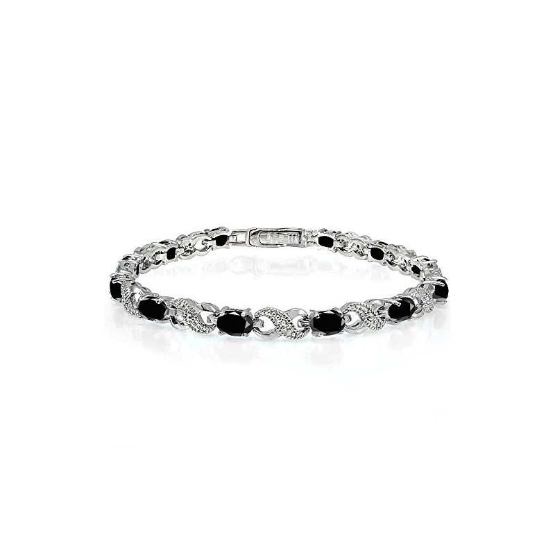 Ice Gems Sterling Silver Black Sapphire Accent Infinity Tennis Bracelet