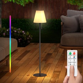 GGII Solar & USB Rechargeable Outdoor Floor Lamp Dimmable RGB Warm White LED Lights for Yard Garden Patio(Round Base h 40 inch Black)