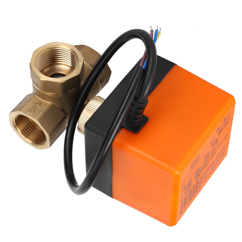 Motorized Ball Valve L Shape Orange Brass Electric Valves 3‑Wire