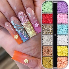 12 Grids 3D Flower Nails Charms for Acrylic Flowers Nail Rhinestones Flower Nails Art Charms Nail Supplies Nails Gems Charms for Nails Flowers Design Manicure Decor DIY Accessories