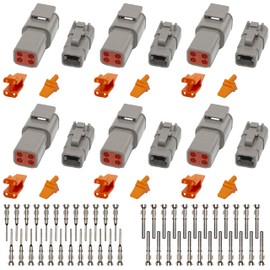 Deutsch DTM Grey 4 Pin Connectors 6 Sets, Waterproof Electrical Wire Connector with Stamped Contacts and Seal Plug for Truck, Off-Road Vehicles, Construction, Agriculture, Marine, Motorcycle Wiring