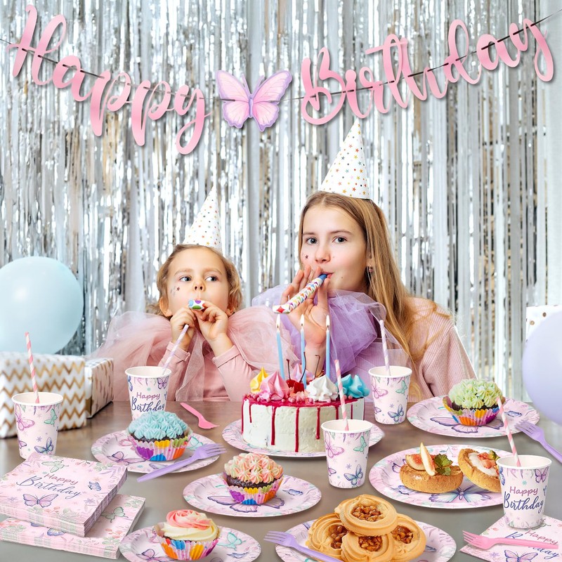 301 PCS Butterfly Plates and Napkins, Birthday Decorations, Party Supplies