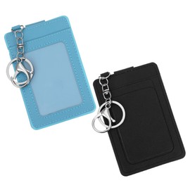 Shimmeroo 2 Pcs Slim Keychain Card Holder, PU Leather Back/Front Pocket Wallet Keychain Card Holder with Metal Clasps key Rings for Men Women Bank Id Student Meal Cards Metro Cards